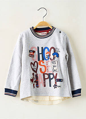 Sweat-shirt broderie manches longues gris BOBOLI fille