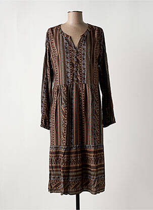 Robe mi-longue imprimé fantaisie manches longues marron CREAM femme