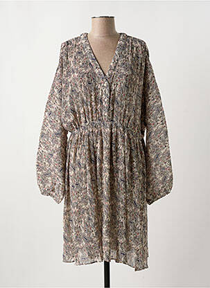 Robe mi-longue coupe fluide manches longues beige MOLLY BRACKEN femme