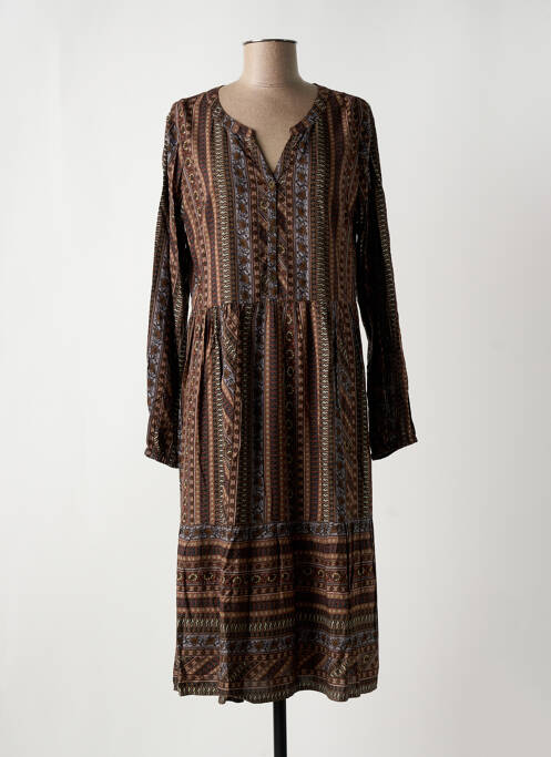 Robe mi-longue imprimé fantaisie manches longues marron CREAM femme