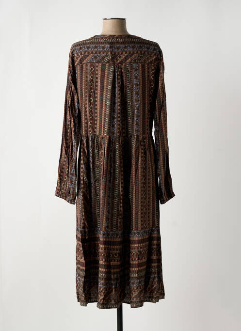 Robe mi-longue imprimé fantaisie manches longues marron CREAM femme