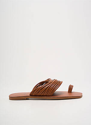 Tongs tissage satiné talon plat jusqu'à 3cm marron VANESSA WU femme