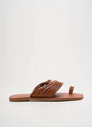 Tongs tissage satiné talon plat jusqu'à 3cm marron VANESSA WU femme