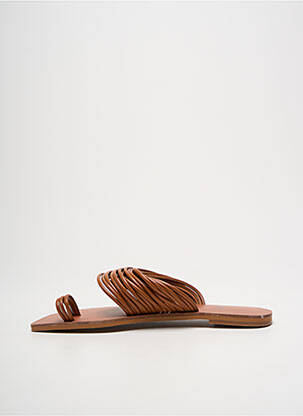 Tongs tissage satiné talon plat jusqu'à 3cm marron VANESSA WU femme