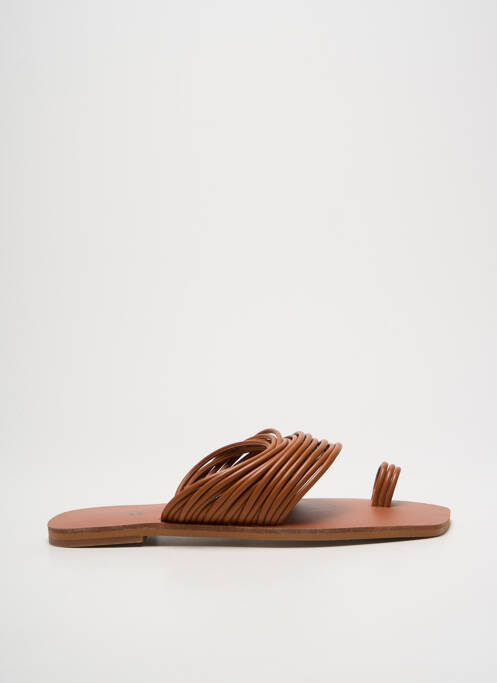 Tongs tissage satiné talon plat jusqu'à 3cm marron VANESSA WU femme
