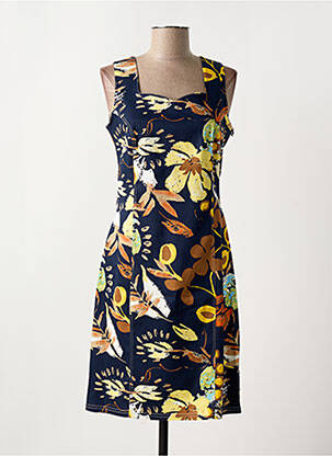 Robe mi-longue imprimé fleurs sans manche bleu GUY DUBOUIS femme