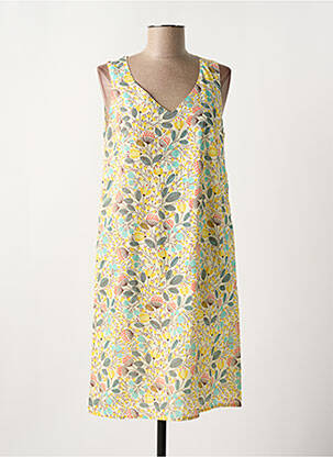 Robe mi-longue imprimé fantaisie sans manche jaune GUY DUBOUIS femme