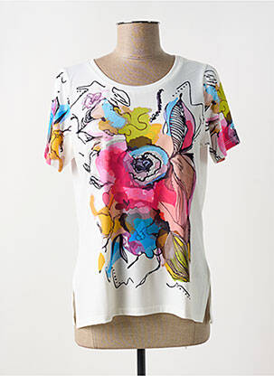 T-shirt sérigraphie avec strass manches courtes blanc GREGORY PAT femme