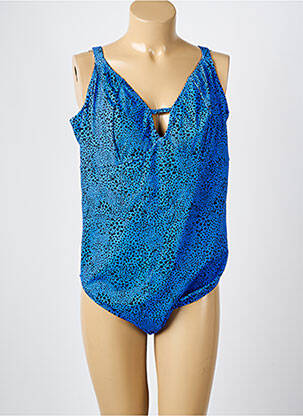 Maillot de bain 1 pièce effet matière satinée haut soutien-gorge balconnet bleu ELOMI femme