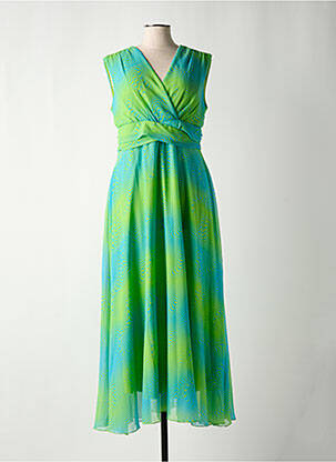 Robe longue imprimé fantaisie fines bretelles vert GREGORY PAT femme