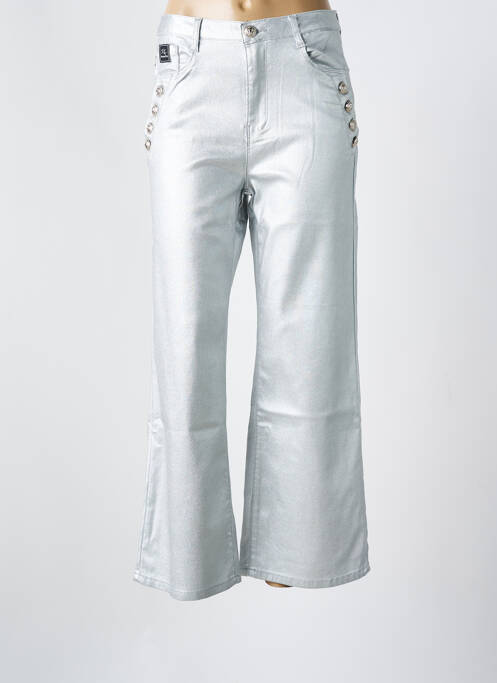 Pantalon large fermeture zippée sous rabat boutonné taille normale argent DENIM LIFE femme