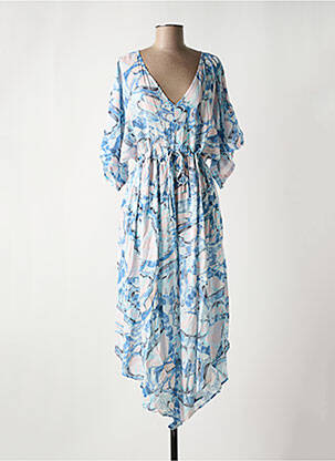 Robe mi-longue imprimé fleurs manches 3/4 bleu BROADWAY femme