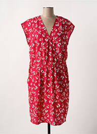 Robe mi-longue imprimé fleurs manches courtes rouge ICHI femme