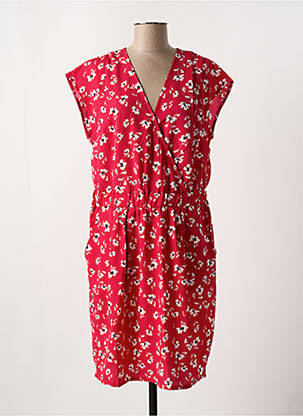 Robe mi-longue imprimé fleurs manches courtes rouge ICHI femme
