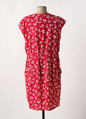 Robe mi-longue imprimé fleurs manches courtes rouge ICHI femme