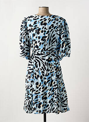 Robe mi-longue coupe fluide manches courtes bleu ICHI femme