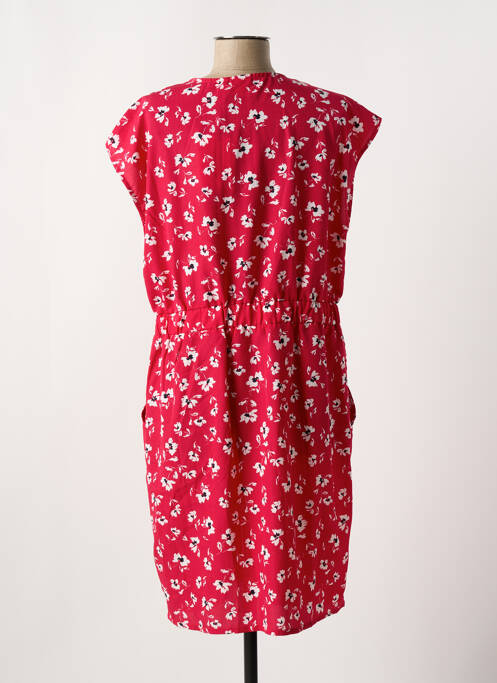 Robe mi-longue imprimé fleurs manches courtes rouge ICHI femme