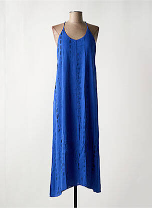 Robe longue manches bretelles ajustables fines bretelles bleu FREEMAN T.PORTER femme