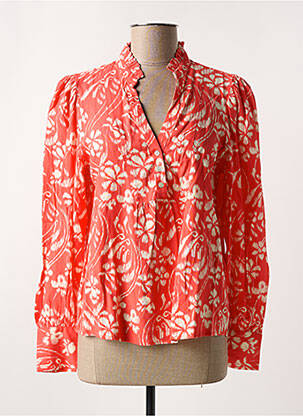 Blouse tissage popeline manches longues rouge ICHI femme