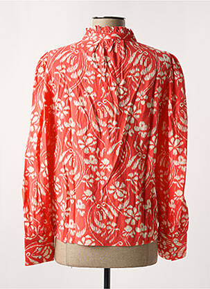 Blouse tissage popeline manches longues rouge ICHI femme