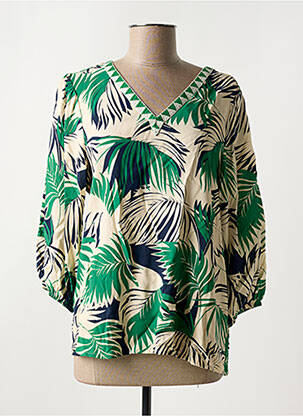 Blouse tissage popeline manches longues vert GEISHA femme