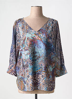 Pull tunique manches 3/4 manches 3/4 bleu VANGO femme