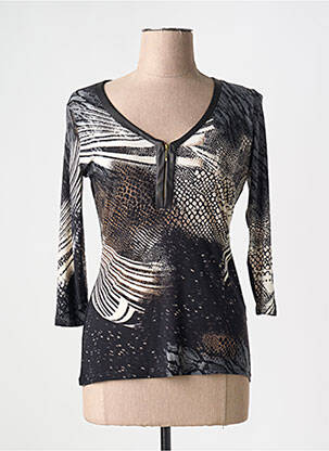 T-shirt col v manches 3/4 noir VANGO femme