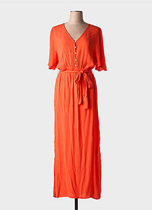 Robe longue manches courtes manches courtes orange ICHI femme