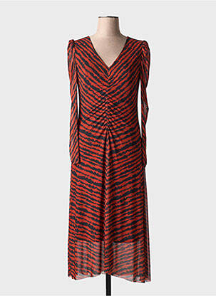 Robe mi-longue manches longues manches longues orange ICHI femme