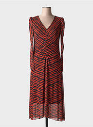 Robe mi-longue manches longues manches longues orange ICHI femme