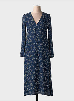 Robe mi-longue imprimé fantaisie manches longues bleu INDIE+MOI femme