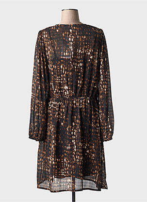 Robe mi-longue imprimé fantaisie manches longues marron ICHI femme