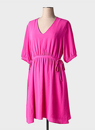 Robe mi-longue tissage crêpe manches courtes rose ARTLOVE femme