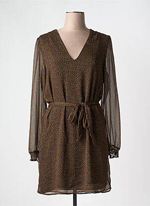 Robe mi-longue tissage crêpe manches longues vert LPB femme