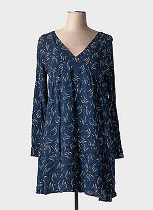 Robe mi-longue imprimé fantaisie manches longues bleu INDIE+MOI femme