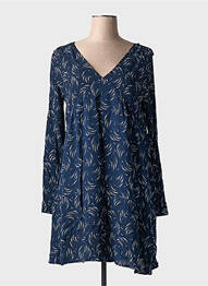 Robe mi-longue imprimé fantaisie manches longues bleu INDIE+MOI femme