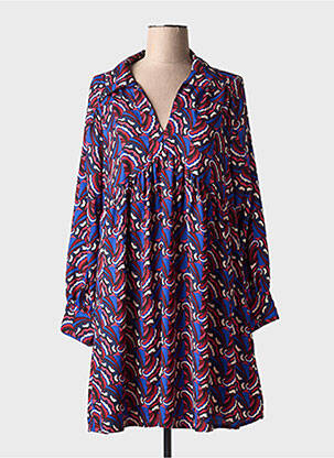 Robe mi-longue imprimé fantaisie manches longues bleu ANGE femme