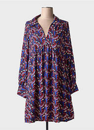 Robe mi-longue imprimé fantaisie manches longues bleu ANGE femme
