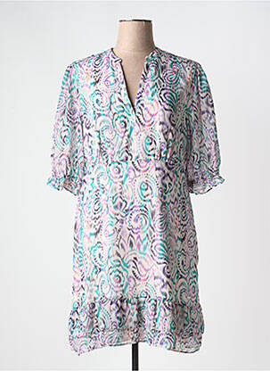 Robe mi-longue imprimé fantaisie manches courtes violet LPB femme