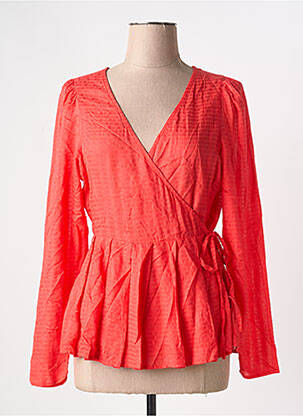 Blouse tissage popeline manches longues rouge ICHI femme