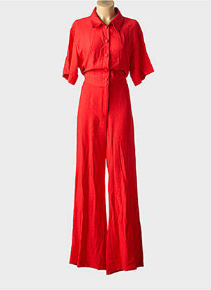 Combi-pantalon fermeture boutonnée sur le devant manches courtes rouge ANGE femme
