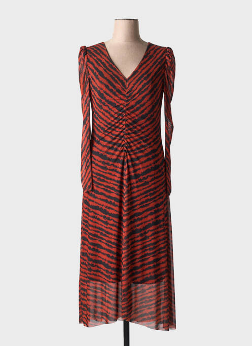 Robe mi-longue manches longues manches longues orange ICHI femme