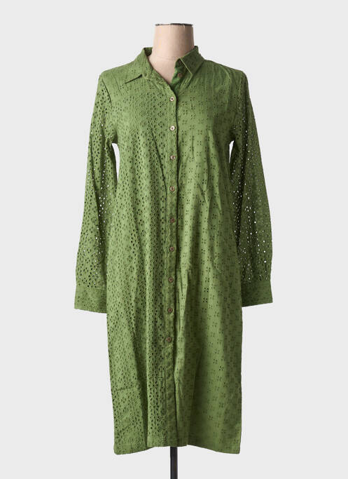 Robe mi-longue manches longues manches longues vert ICHI femme