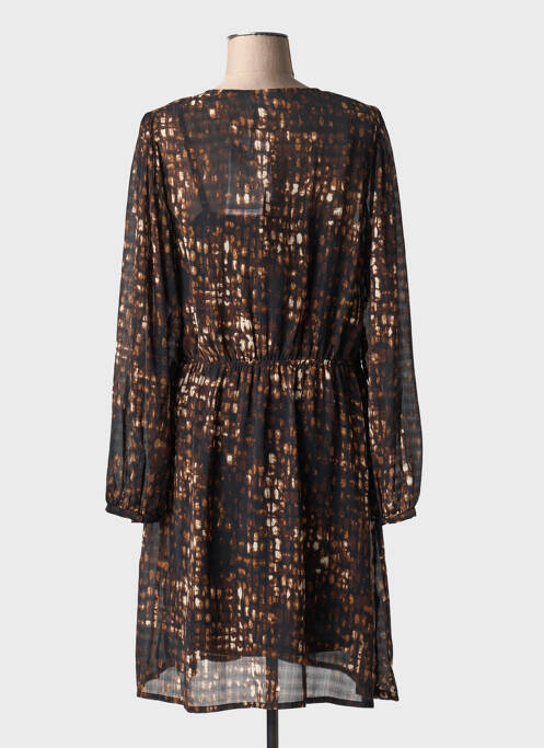 Robe mi-longue imprimé fantaisie manches longues marron ICHI femme