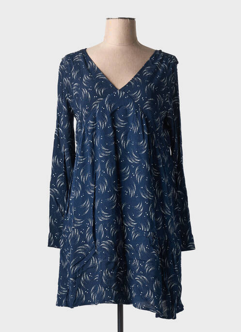 Robe mi-longue imprimé fantaisie manches longues bleu INDIE+MOI femme