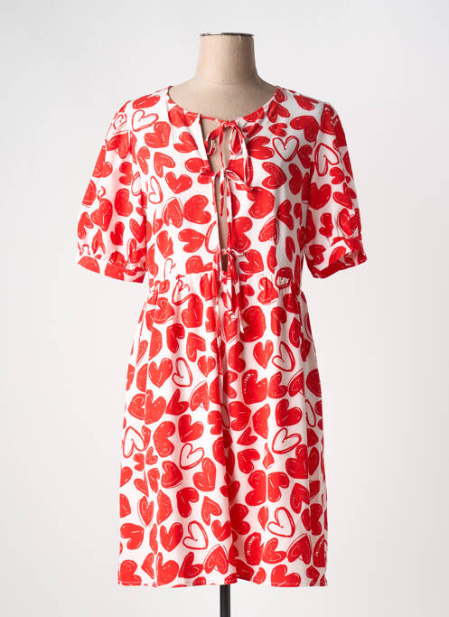 Robe mi-longue imprimé fantaisie manches courtes rouge IN APRIL 1986 femme