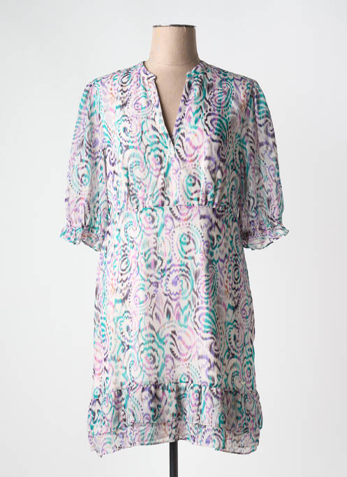 Robe mi-longue imprimé fantaisie manches courtes violet LPB femme