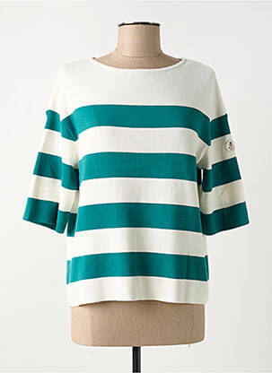 Pull col bateau manches courtes vert ROYAL MER femme