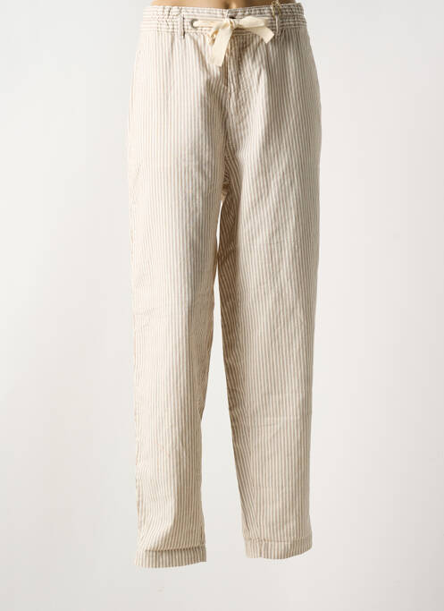 Pantalon droit tissage crêpe taille haute beige MAT DE MISAINE femme