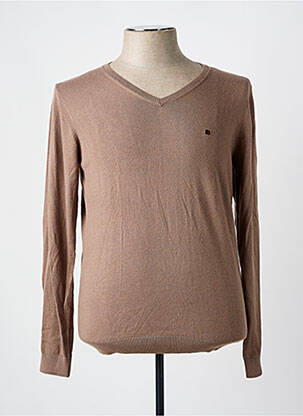 Pull col v manches longues marron TEDDY SMITH homme